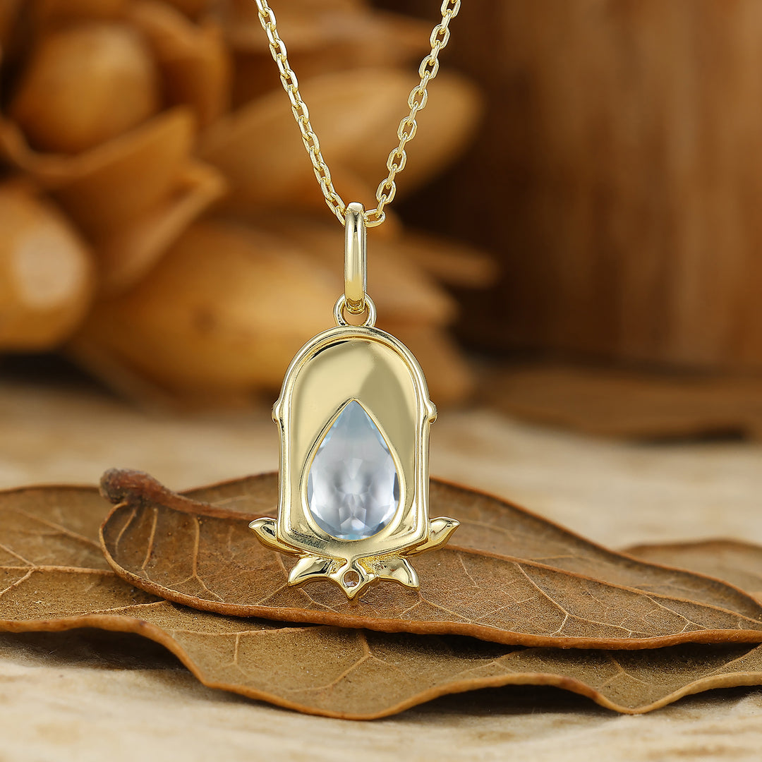 Sweet Teardrop Aquamarine Necklace Pink Arch Epoxy Design Pendant For Women