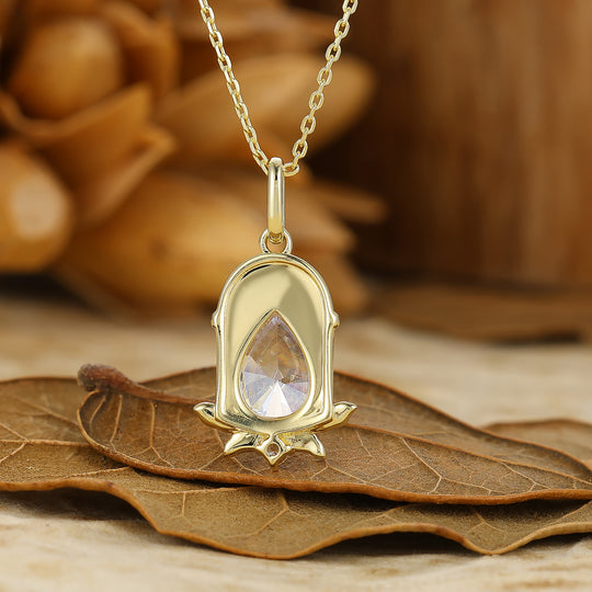 Sweet Pear Cut Moissanite Necklace Pink Arch Epoxy Design Pendant For Women