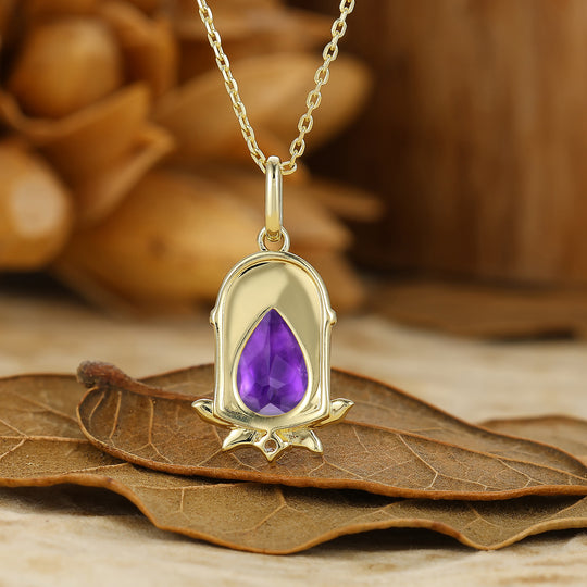 Dainty Teardrop Amethyst Necklace Featuring Pink Arch Resin Pendant Leaf Design Necklace