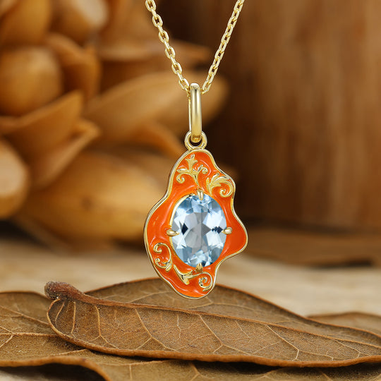 Unique Oval Moss Agate Necklace Filigree Orange Resin Design Women Pendant