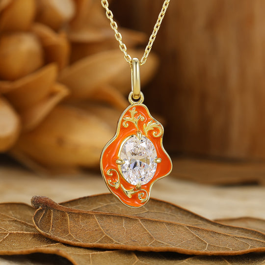 Artistic Oval Cut Moissanite Necklace Unique Gold Filigree Irregular Design Pendant