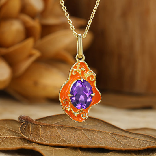 Unique Oval Moss Agate Necklace Filigree Orange Resin Design Women Pendant