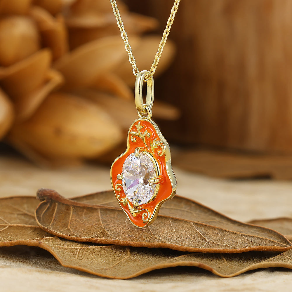 Artistic Oval Cut Moissanite Necklace Unique Gold Filigree Irregular Design Pendant