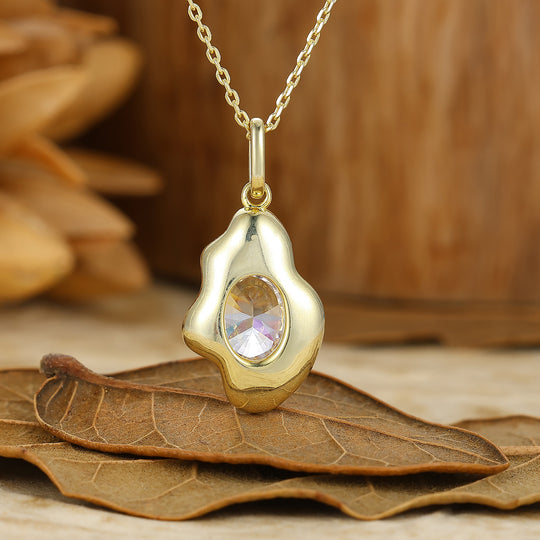 Artistic Oval Cut Moissanite Necklace Unique Gold Filigree Irregular Design Pendant