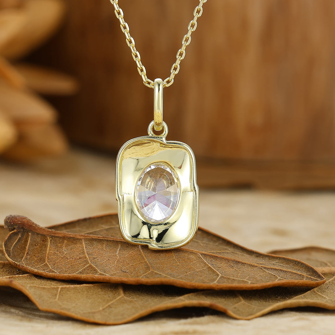 Textured Gold Filigreed Moissanite Pendant Solid Women Pendant Necklace