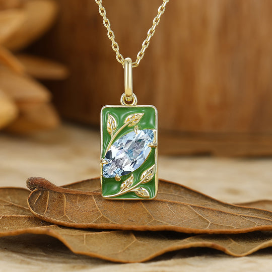 Leaf Engraved Moss Agate Necklace Natural Inspired Women Pendant S925 Necklace