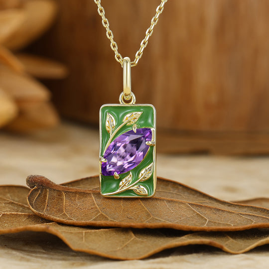 Leaf Engraved Moss Agate Necklace Natural Inspired Women Pendant S925 Necklace