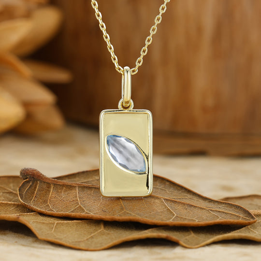 Natural Inspired Marquise Cut Aquamarine Necklace Rectangle Green Resin Pendant