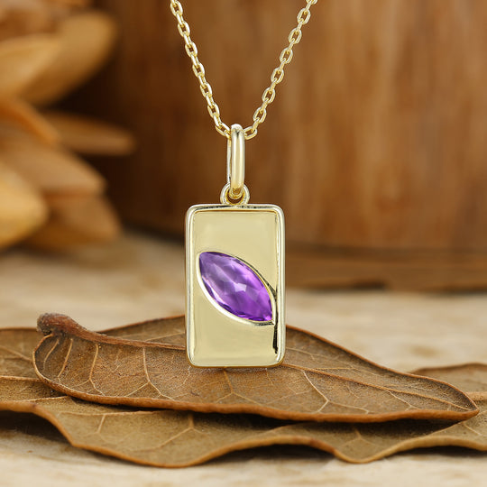 Vintage Marquise Cut Amethyst Pendant Vine Green Resin Women Necklace