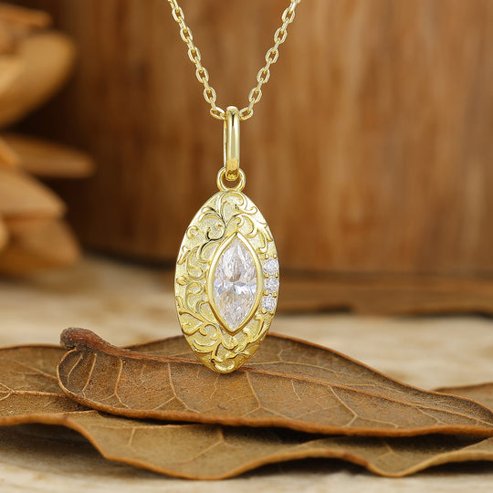 Vintage Vine Filigreed Moissanite Pendant Solid Rose Gold Women Pendant Necklace