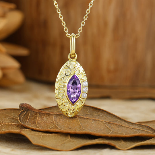 Filigreed Engraved Amethyst Necklace Vintage Anniversary Bridal Necklace