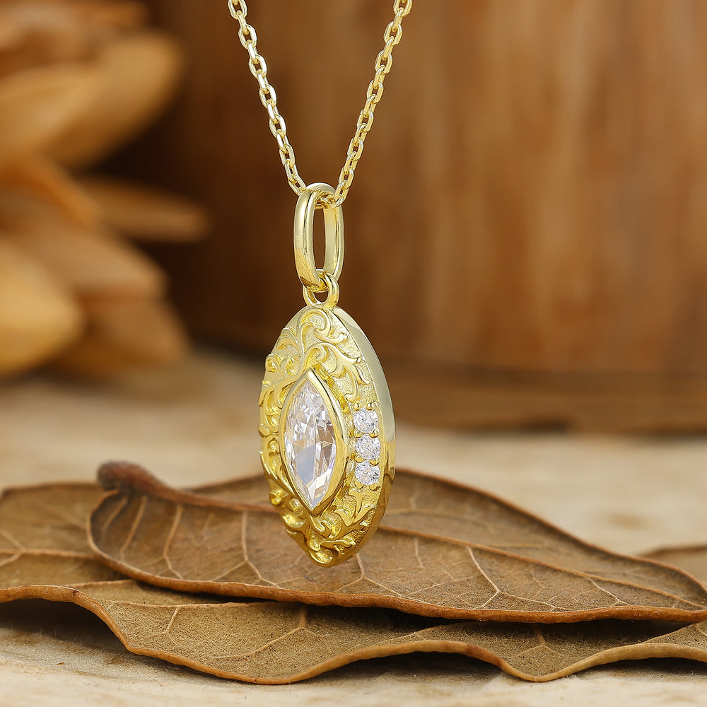 Vintage Vine Pendentif en Moissanite Filigrané Or Rose Massif Collier pour Femme