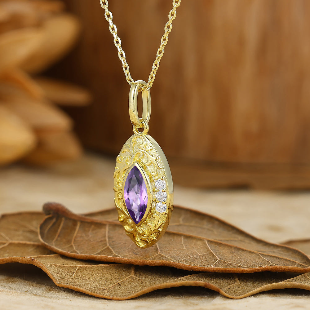 Collier en améthyste gravé filigrané Collier vintage pour anniversaire et mariage