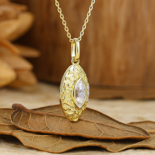 Vintage Vine Filigreed Moissanite Pendant Solid Rose Gold Women Pendant Necklace