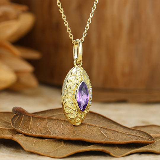 Filigreed Engraved Amethyst Necklace Vintage Anniversary Bridal Necklace