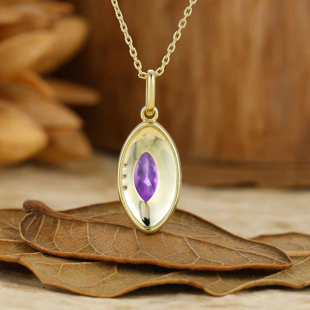 Filigreed Engraved Amethyst Necklace Vintage Anniversary Bridal Necklace