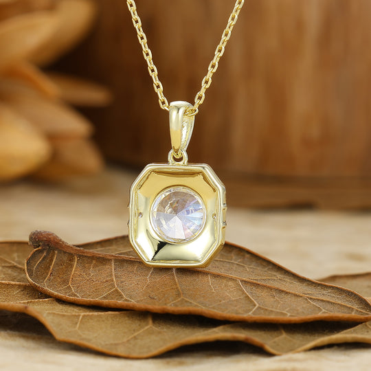 Vintage Style Octagon Filigreed Moissanite Pendant Solid Rose Gold Women Pendant Necklace