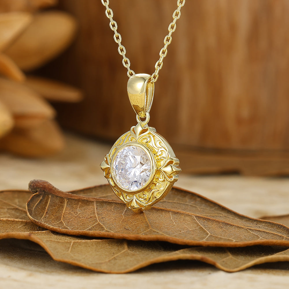 Vintage colgante de moissanita grabado con corazón de filigrana en oro 14K, collar para ella