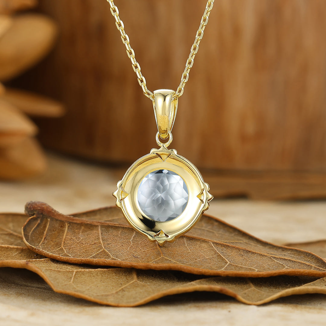 Artsy Vine Heart Engraved Aquamarine Pendant Necklace For Her Anniversary Gift