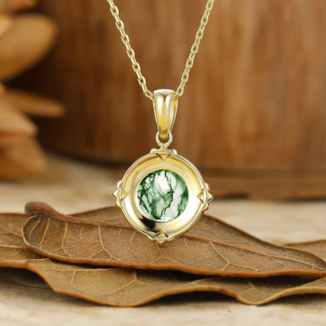 Dainty Heart Gravé Pendentif en Agate Mousse Verte Vigne Collier Anniversaire Femme