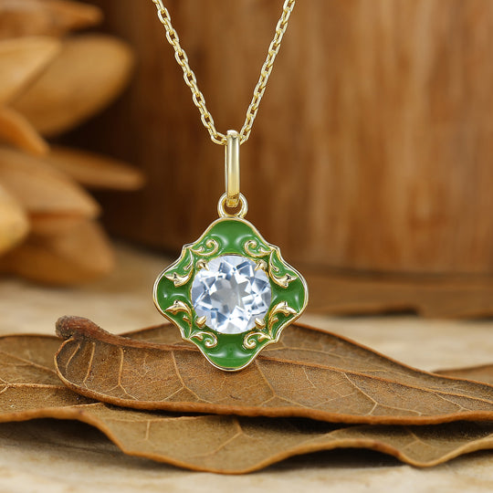 Handmade Moss Agate Green Resin Drip Pendant Necklace 14K Solid Gold Women Necklace