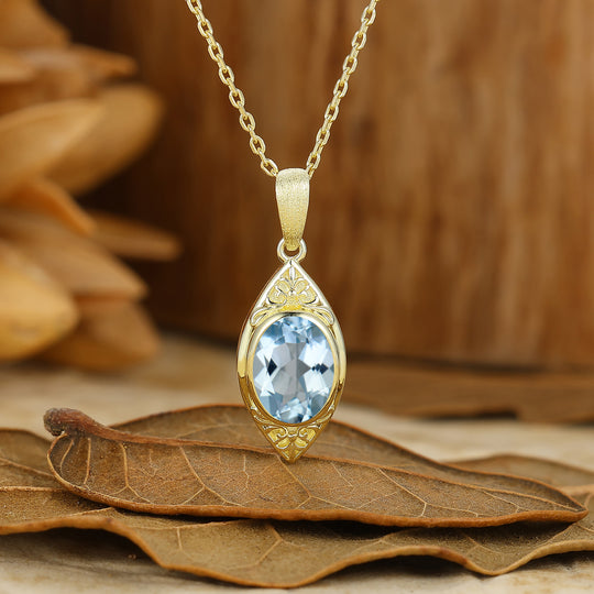Collana con pendente ovale in acquamarina stile vintage a forma di C per lei