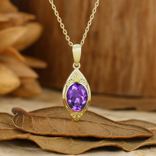 Vintage-Style Oval Cut Amethyst Pendant C-Shaped Pendant Necklace For Her -  Esdomera.com