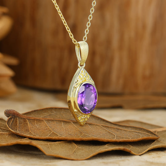Vintage-Style Oval Cut Amethyst Pendant C-Shaped Pendant Necklace For Her -  Esdomera.com