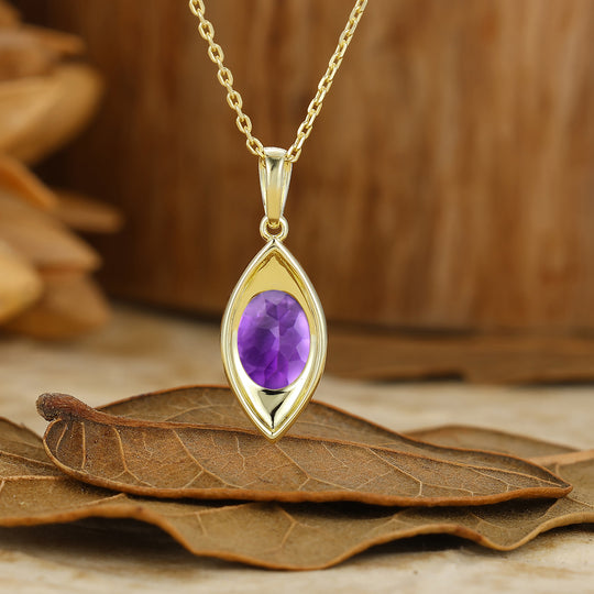 Vintage-Style Oval Cut Amethyst Pendant C-Shaped Pendant Necklace For Her -  Esdomera.com