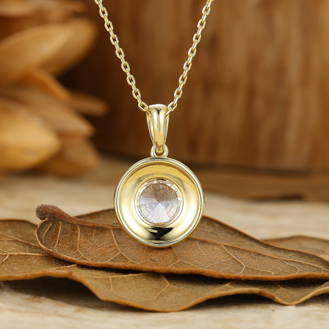 Vintage Filigree Round Cut Engraved Moissanite Pendant Gold Pendant Necklace For Her