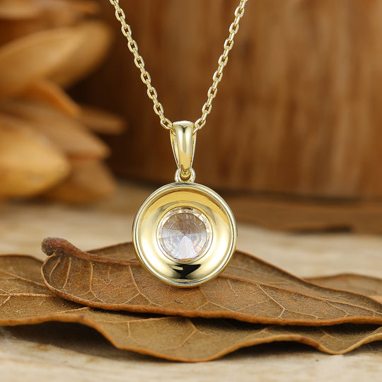 Vintage Filigree Round Cut Engraved Moissanite Pendant Gold Pendant Necklace For Her