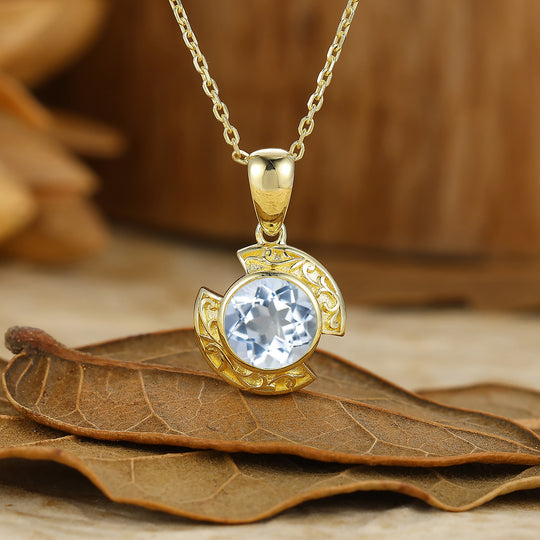 Collier pendentif en aigue-marine design croissant Brillant en or massif 14 carats pour femme