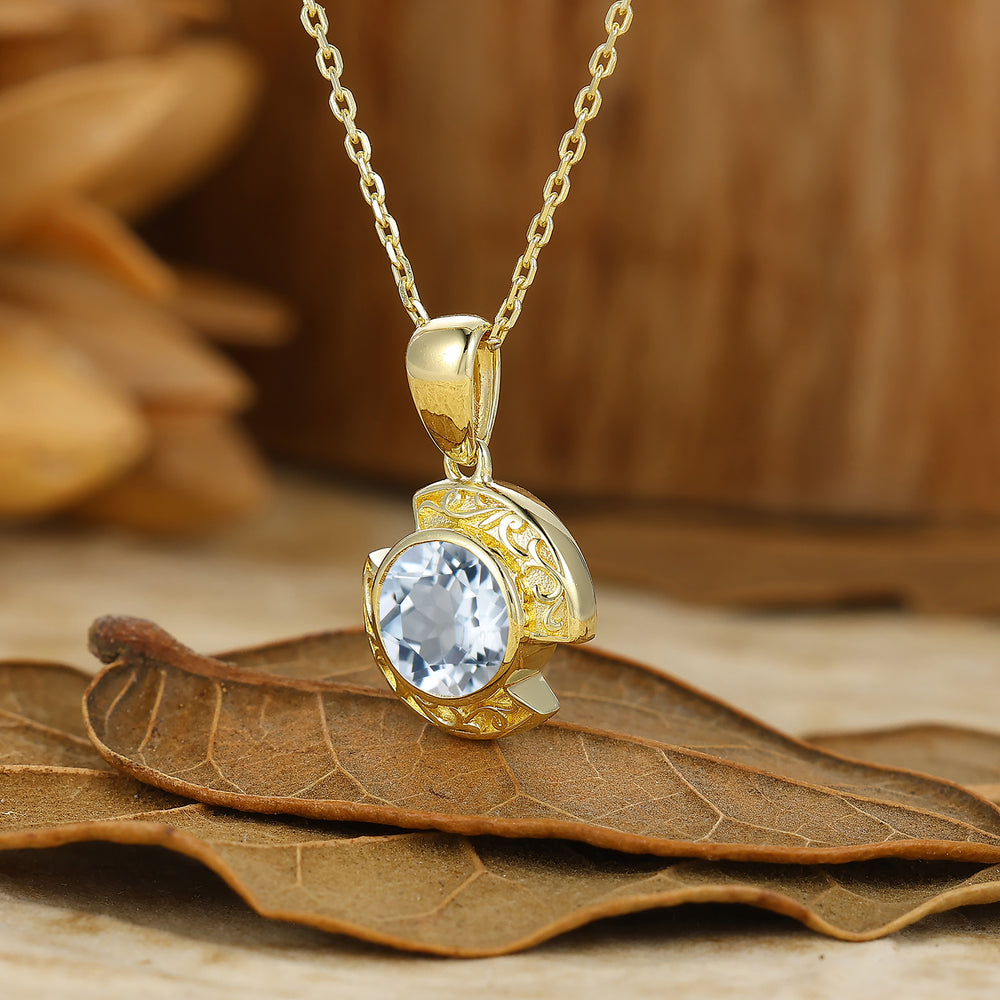 Collier pendentif en aigue-marine design croissant Brillant en or massif 14 carats pour femme