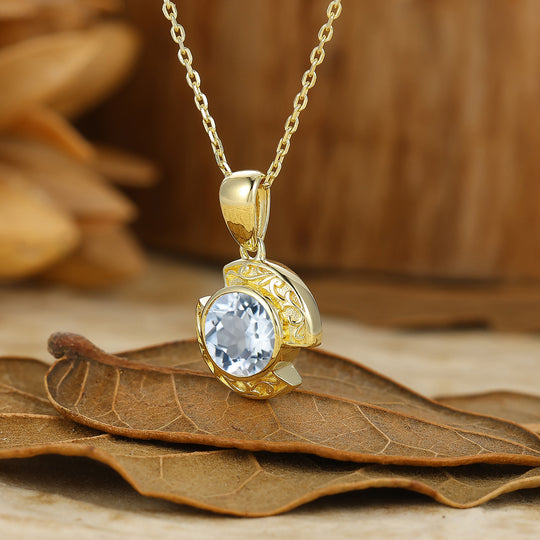 Collier pendentif en aigue-marine design croissant Brillant en or massif 14 carats pour femme