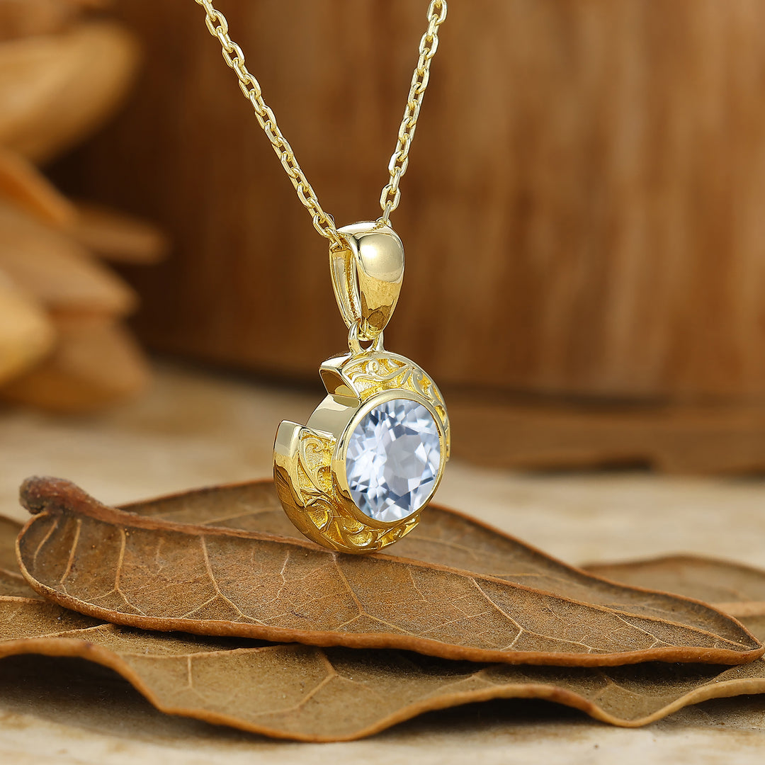 Collier pendentif en aigue-marine design croissant Brillant en or massif 14 carats pour femme