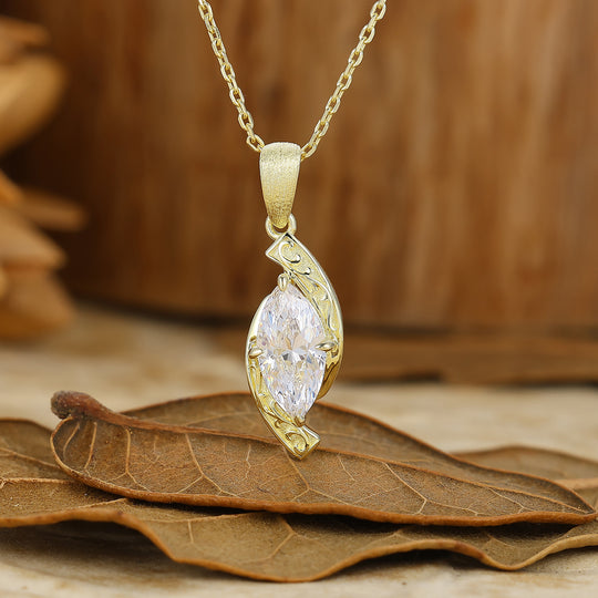 Vintage-Style Marquise Cut Moissanite Pendant C-Shaped Pendant Necklace For Her