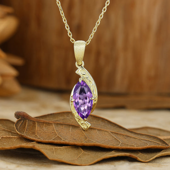 Vintage-Style Marquise Cut Amethyst Pendant C-Shaped Pendant Necklace For Her