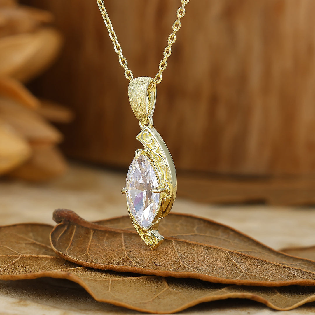 Vintage-Style Marquise Cut Moissanite Pendant C-Shaped Pendant Necklace For Her