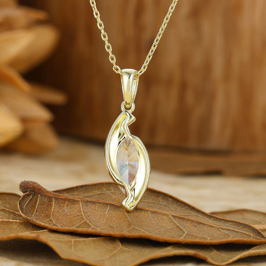 Vintage-Style Marquise Cut Moissanite Pendant C-Shaped Pendant Necklace For Her