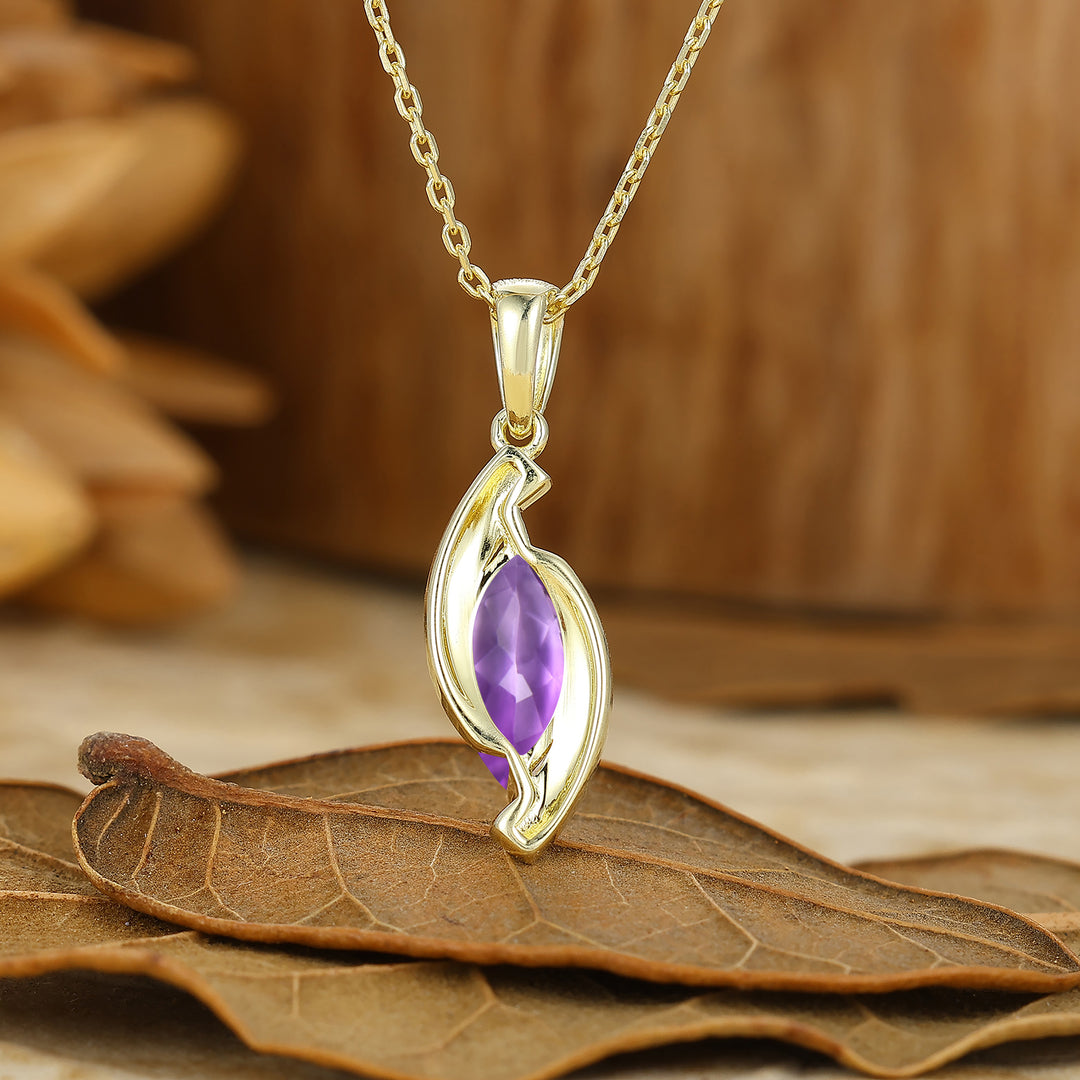 Vintage-Style Marquise Cut Amethyst Pendant C-Shaped Pendant Necklace For Her