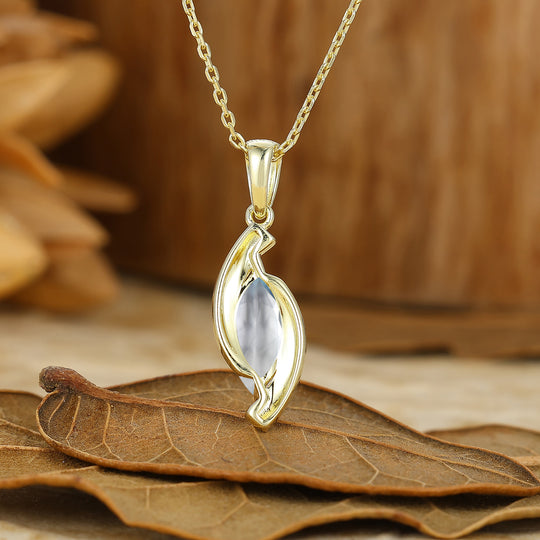 Vintage-Style Marquise Cut  Aquamarine Pendant C-Shaped Pendant Necklace For Her