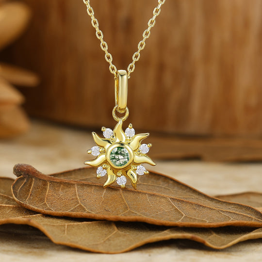 Vintage Sun Design Aquamarine Pendant S925 Anniversary Bridal Necklace