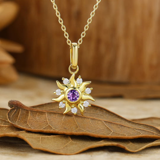 Vintage Sun Design Aquamarine Pendant S925 Anniversary Bridal Necklace