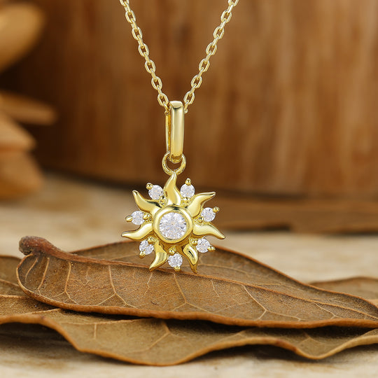 Sunburst Styele Round Cut Moissanite Pendant Handmade Bridal Necklace For Her