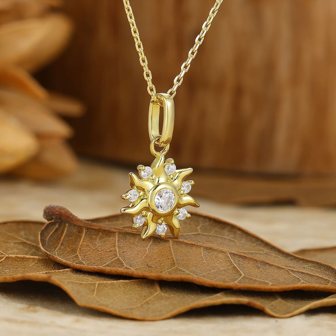Sunburst Styele Round Cut Moissanite Pendant Handmade Bridal Necklace For Her