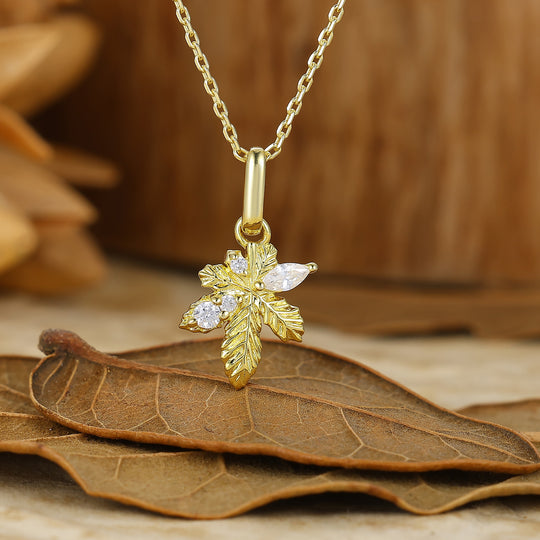 Maple Leaf Design Moissanite Inlay Pendant Brilliant S925 Necklace Gift For Her