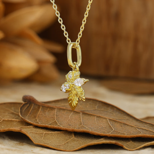 Maple Leaf Design Moissanite Inlay Pendant Brilliant S925 Necklace Gift For Her