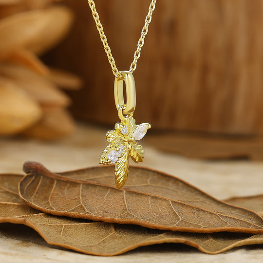 Maple Leaf Design Moissanite Inlay Pendant Brilliant S925 Necklace Gift For Her