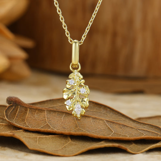 Leaf Inspired Moissanite Inlay Pendant Handmade Necklace Anniversary Gift
