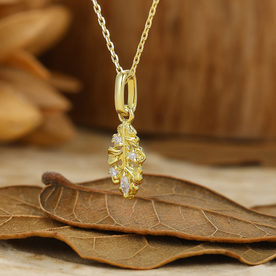 Leaf Inspired Moissanite Inlay Pendant Handmade Necklace Anniversary Gift